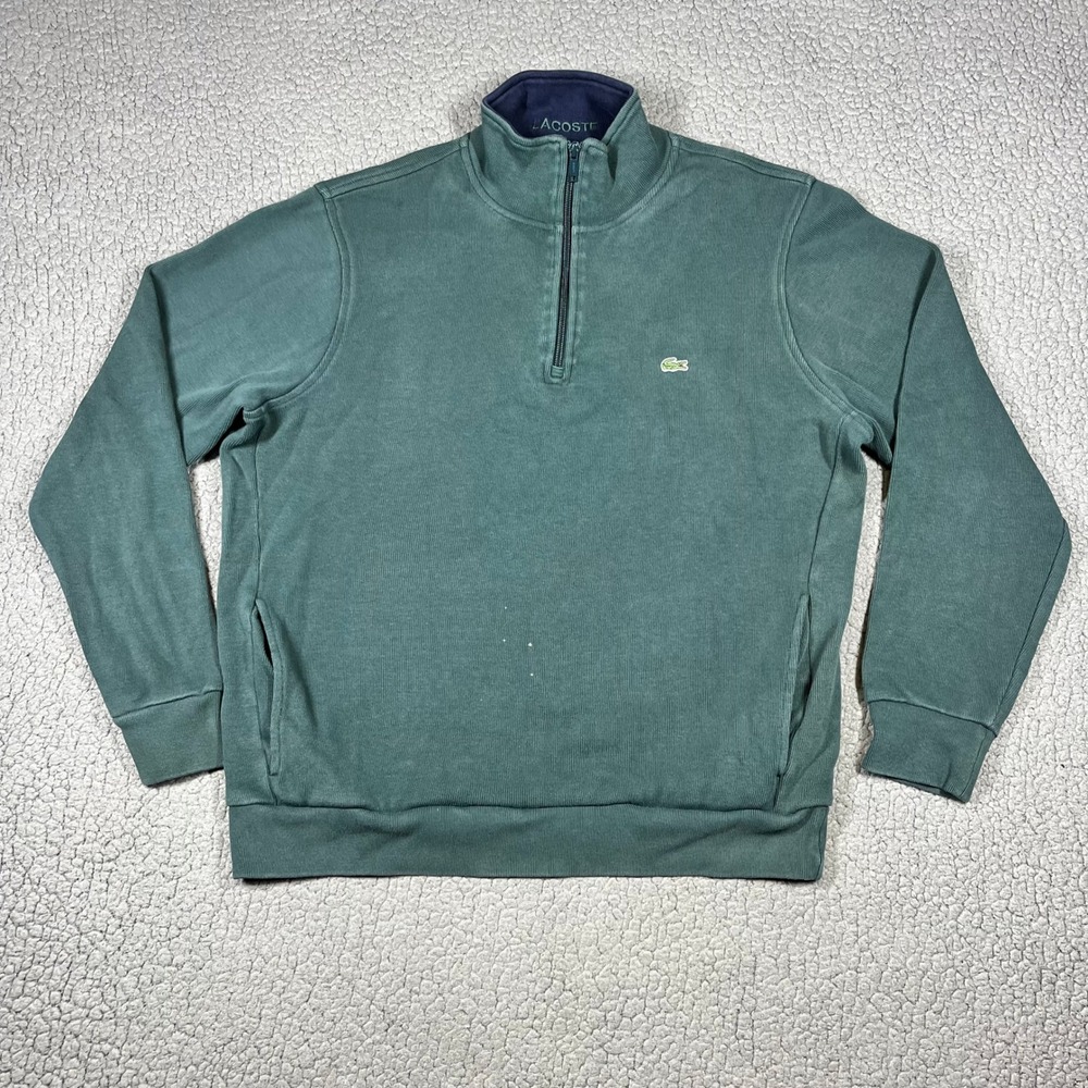 Lacoste Quarter Zip Pullover Mens XXL 1/4 Zip Ribbed Cotton Green Preppy